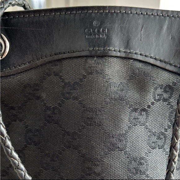 Gucci Black GG Canvas Messenger Bag with Braided Leather Trim